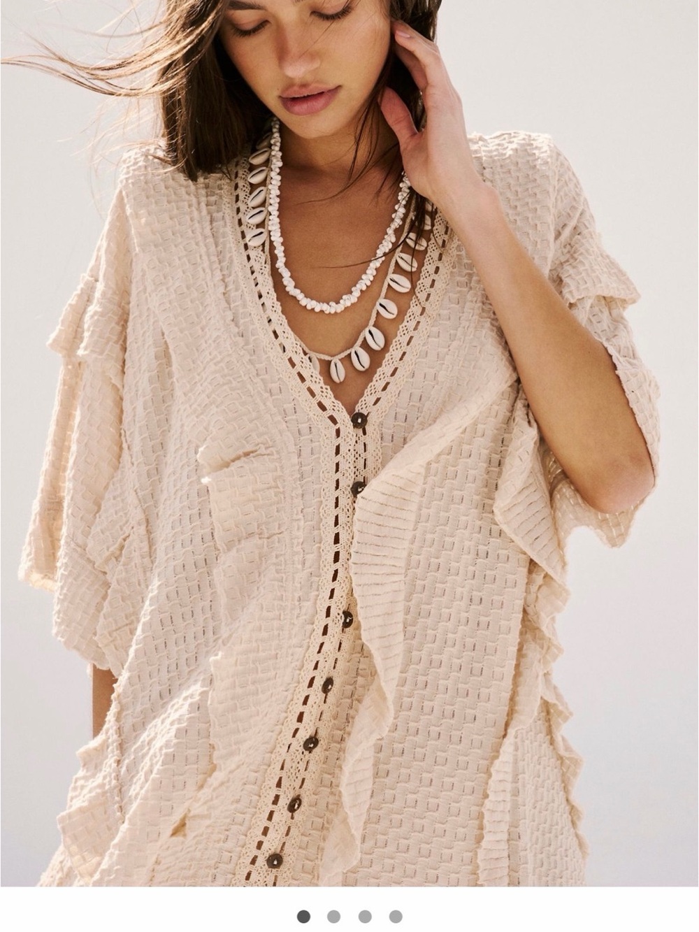 Free People Cream Ruffle Button-Front Swim Coverup (oversized)